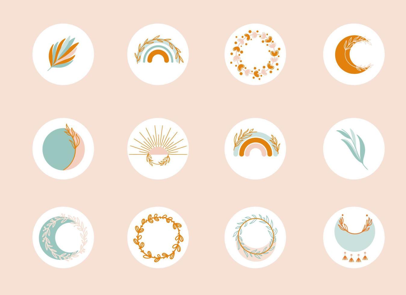 destacados en los iconos de las redes sociales. ilustraciones vectoriales para una historia en estilo boho vector