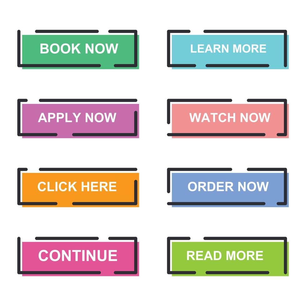 Set of modern material style buttons for website, mobile app and infographic template Different gradient colors illustration graphic and web design. vector