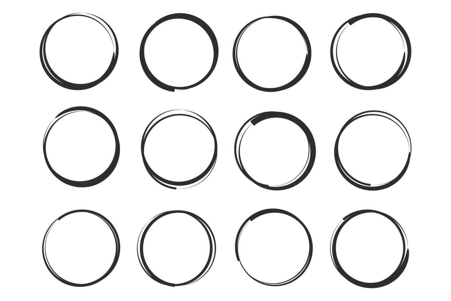 Hand drawn circles sketch frame template color editable. Rounds scribble line circles symbol vector sign isolated on white background illustration for graphic and web design.