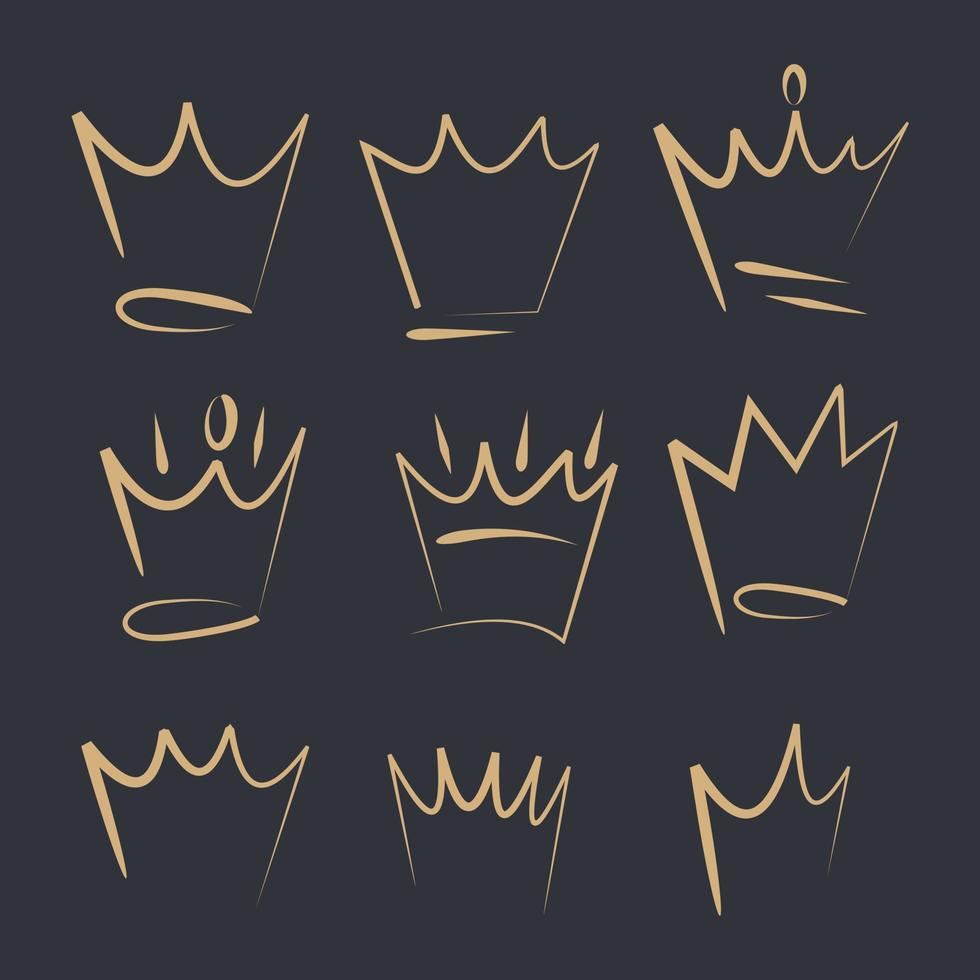 Hand drawn crowns logo set for queen icon template color editable. princess, doodle, pop art, beauty and fashion shopping symbol vector sign isolated illustration for graphic and web design.