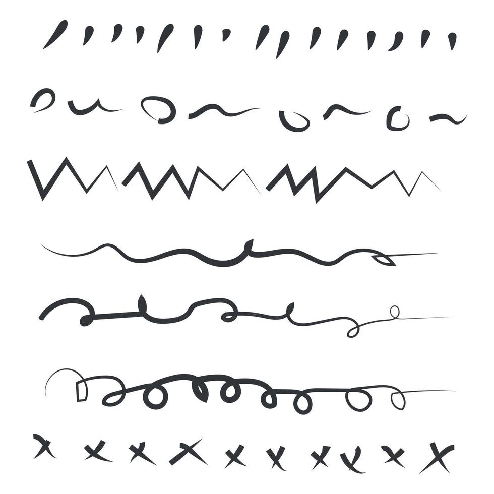 Handmade of underline strokes in marker brush doodle style template color editable. Various Shapes vector sign isolated on white background illustration for graphic and web design.