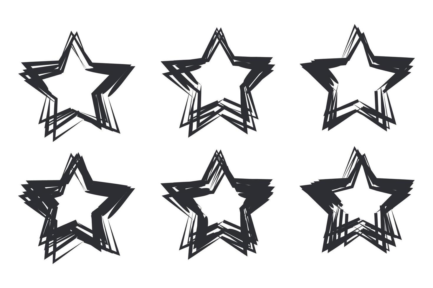 Set of black hand drawn vector stars in doodle style template color editable. Could be used as pattern symbol vector sign isolated on white background illustration for graphic and web design.