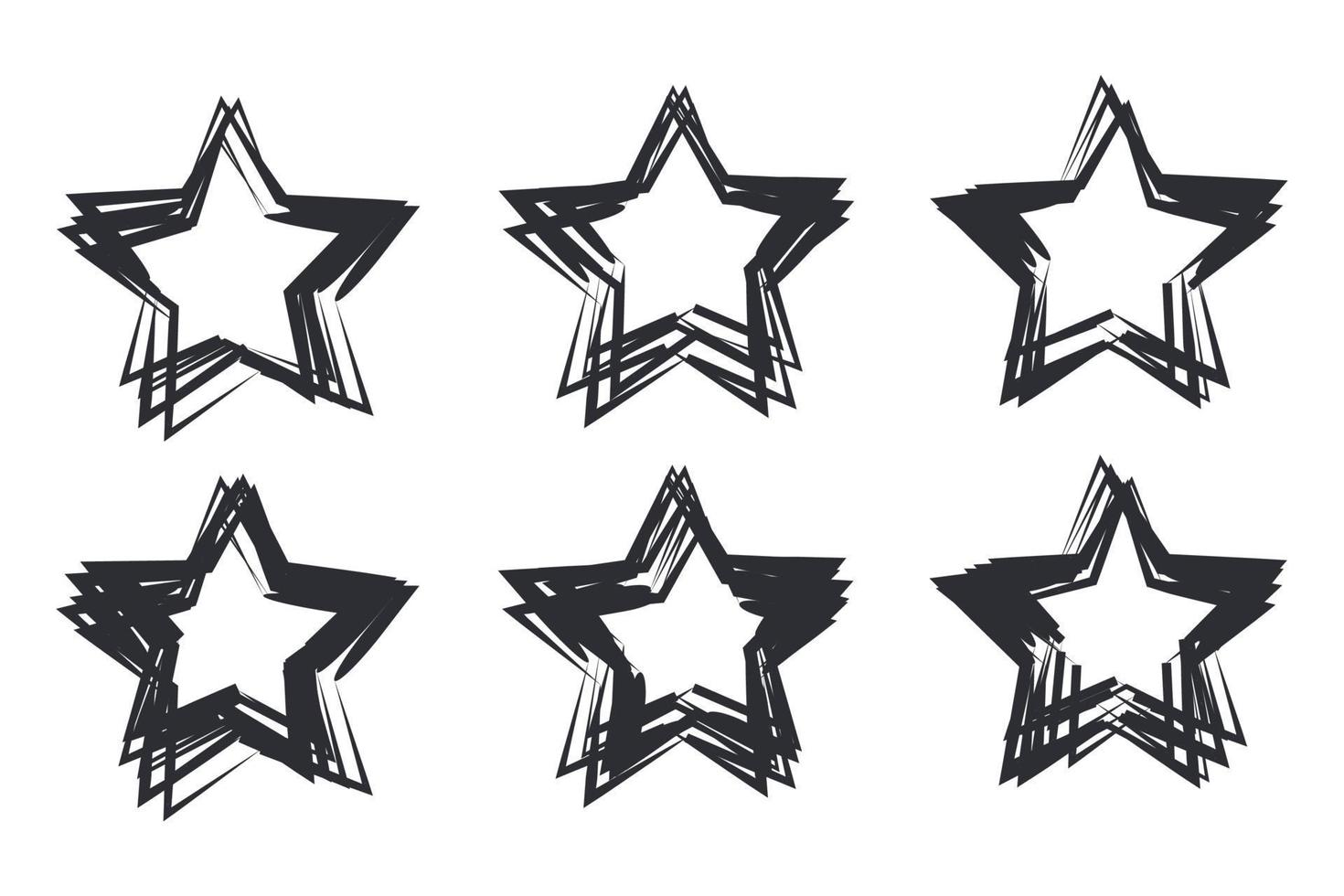 conjunto de estrellas vectoriales dibujadas a mano negra en color de plantilla de estilo de fideos editable. podría usarse como símbolo de patrón vectorial aislado en la ilustración de fondo blanco para diseño gráfico y web. vector