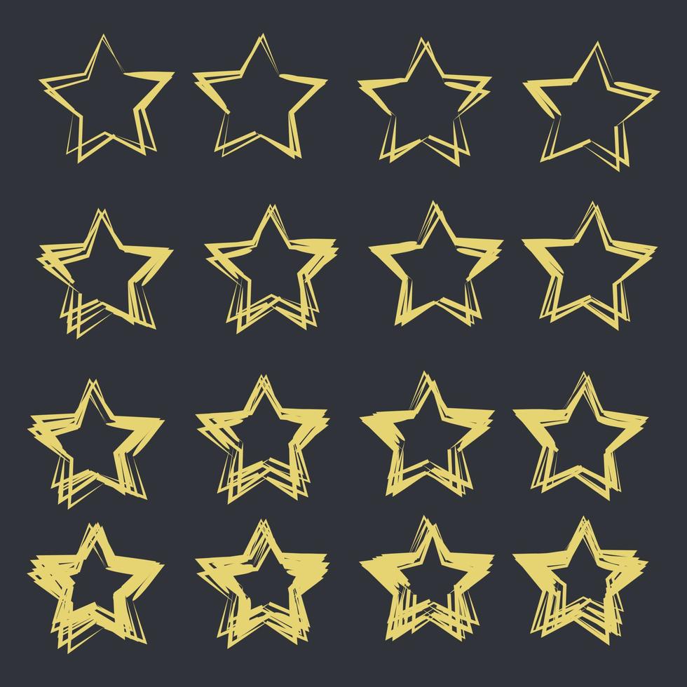 Set of black hand drawn vector stars in doodle style template color editable. Could be used as pattern symbol vector sign isolated on white background illustration for graphic and web design.