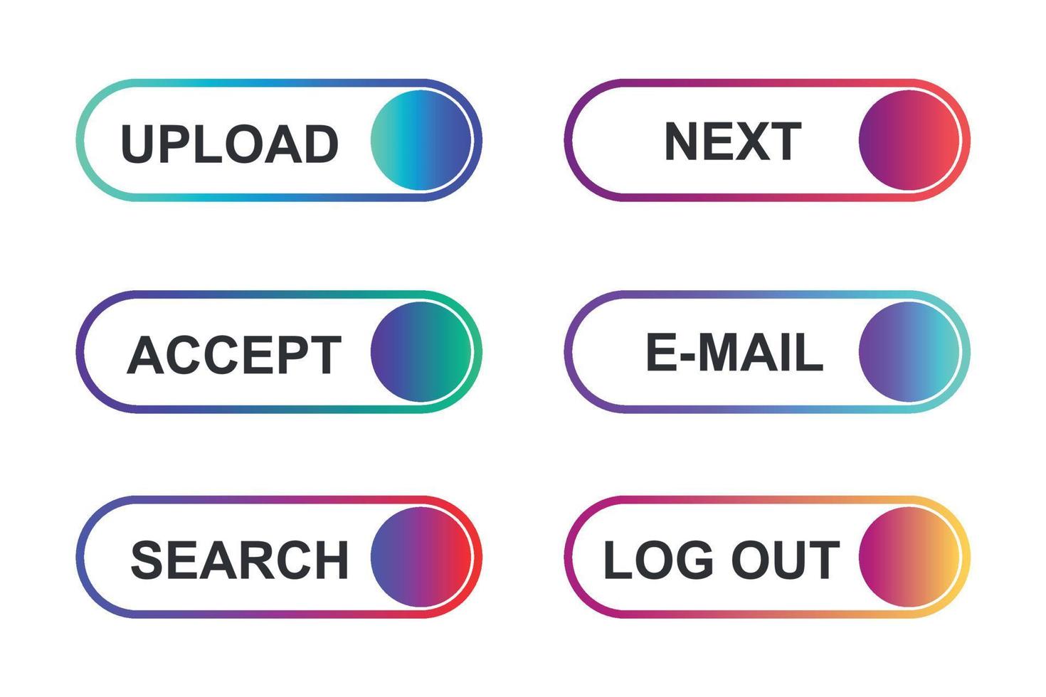 conjunto de botones de estilo de material moderno para sitio web, aplicación móvil y plantilla infográfica diferentes colores degradados ilustración gráfica y diseño web. vector