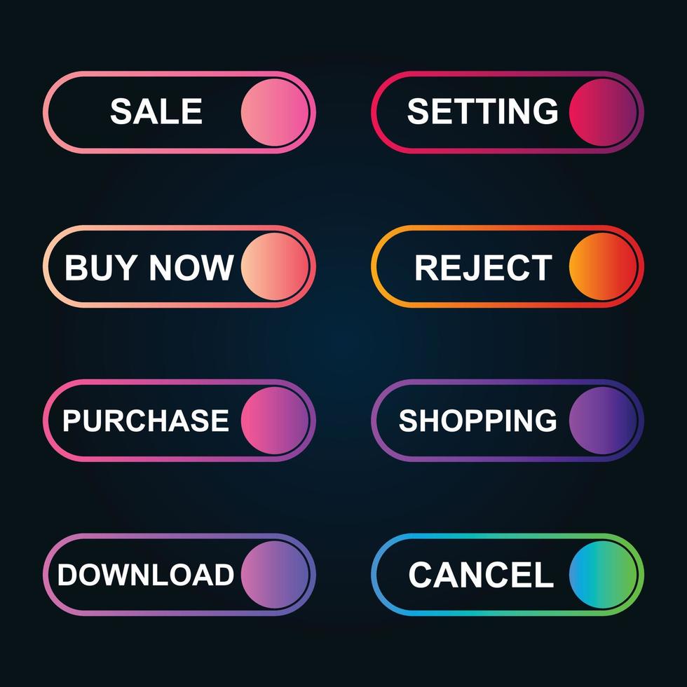 Set of modern material style buttons for website, mobile app and infographic template Different gradient colors illustration graphic and web design. vector