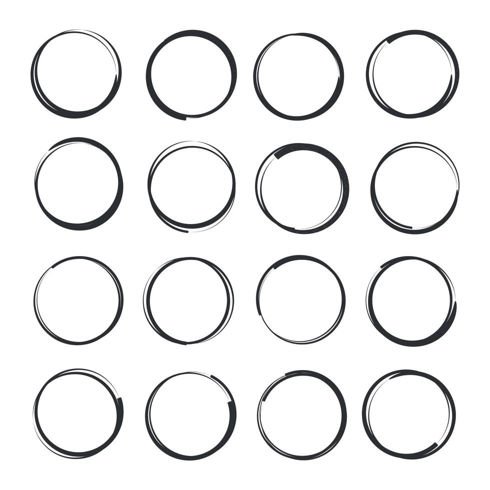 círculos dibujados a mano boceto marco plantilla color editable. rondas garabato línea círculos símbolo vector signo aislado sobre fondo blanco ilustración para diseño gráfico y web.