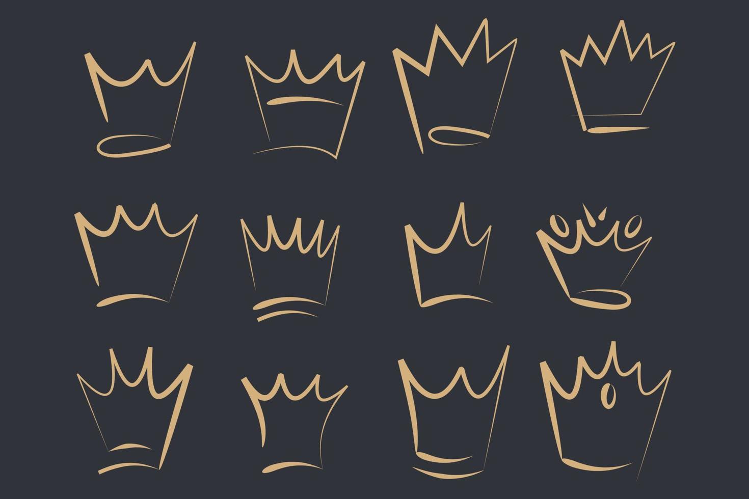 conjunto de logotipos de coronas dibujadas a mano para el color de la plantilla del icono de la reina editable. princesa, garabato, arte pop, belleza y símbolo de compras de moda signo vectorial ilustración aislada para diseño gráfico y web. vector