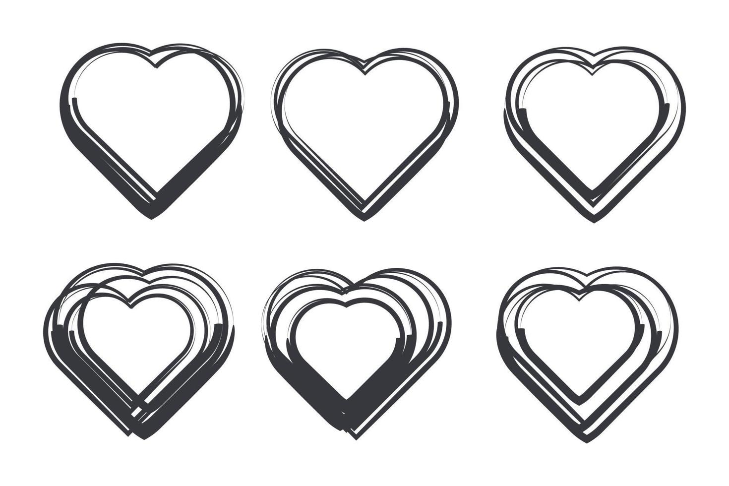 Heart hand drawn grunge icons set template color editable. For poster, wallpaper and Valentine's day. Collection of hearts symbol vector sign isolated illustration for graphic and web design.