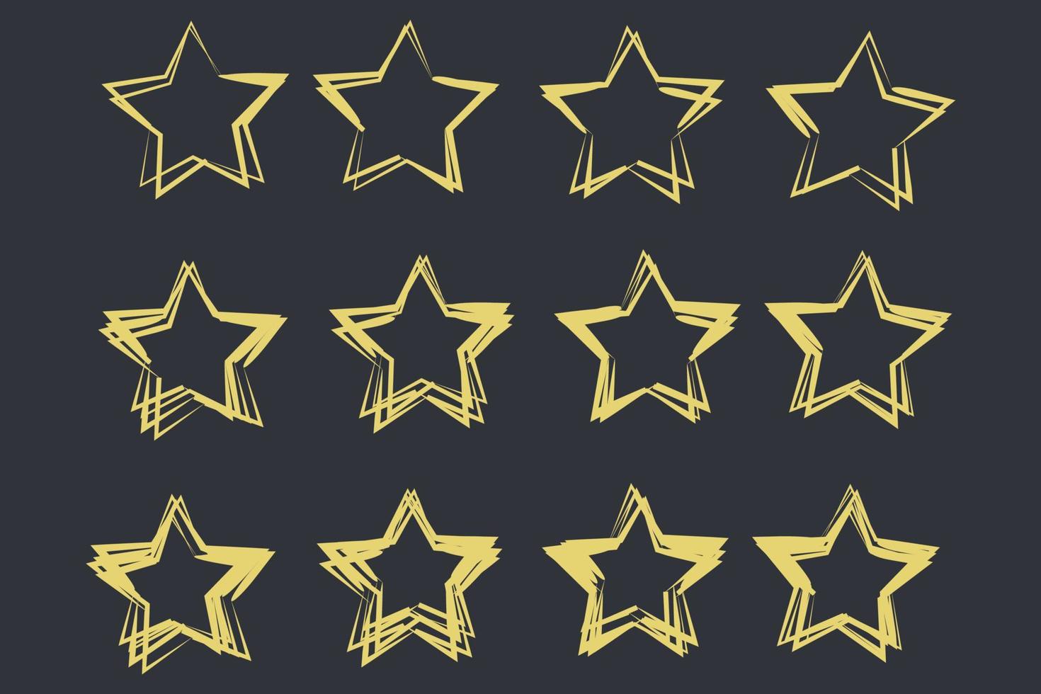 Set of black hand drawn vector stars in doodle style template color editable. Could be used as pattern symbol vector sign isolated on white background illustration for graphic and web design.