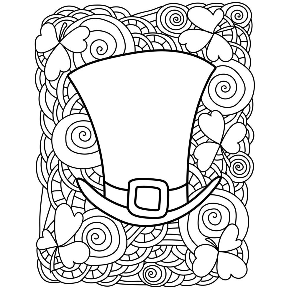 Coloring page with hat for St. Patricks day, ornate patterns for festive activity vector