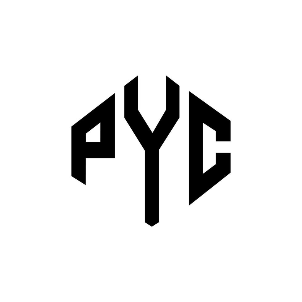 diseño de logotipo de letra pyc con forma de polígono. Diseño de logotipo en forma de cubo y polígono pyc. pyc hexágono vector logo plantilla colores blanco y negro. monograma pyc, logotipo comercial y inmobiliario.