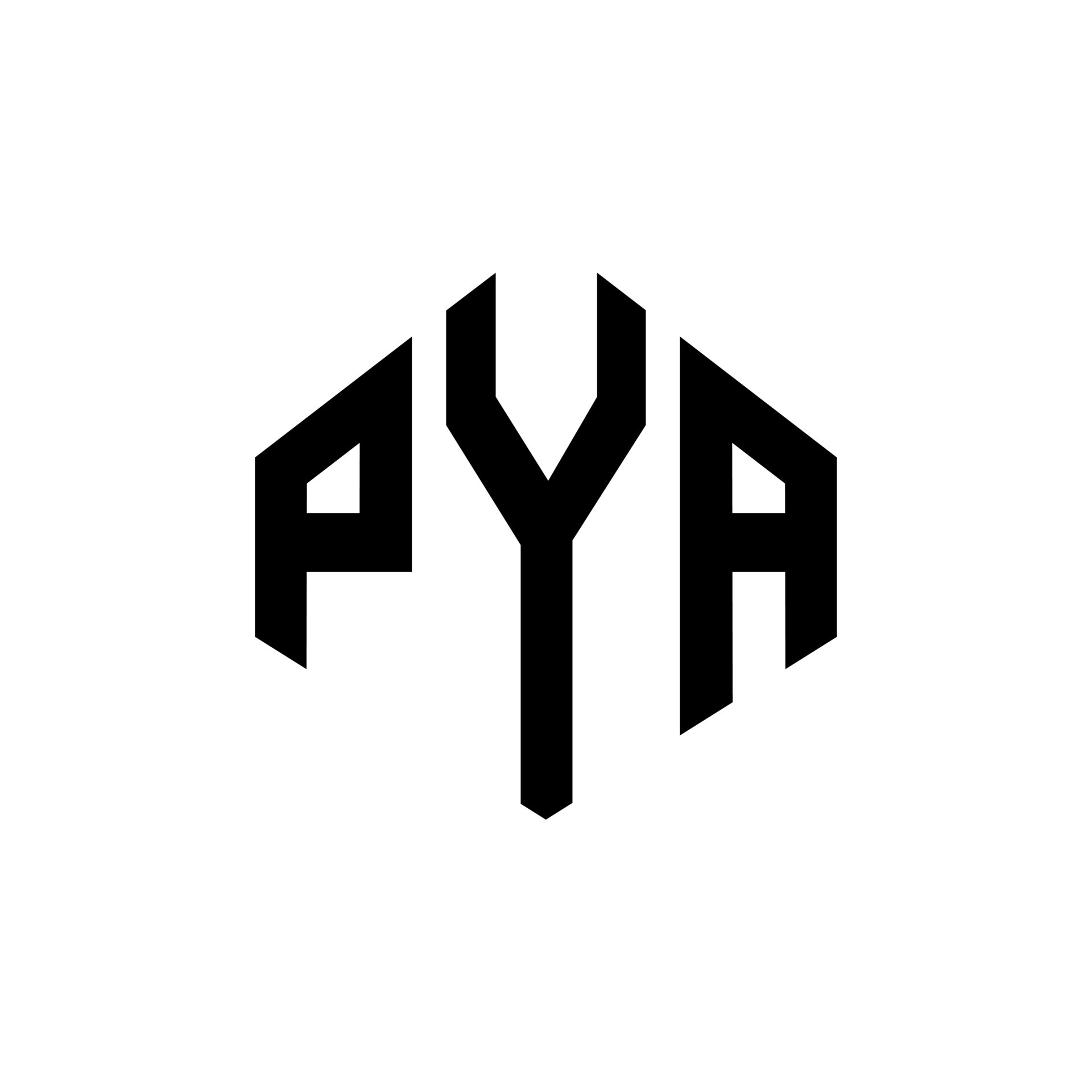 PYA letter logo design with polygon shape. PYA polygon and cube shape