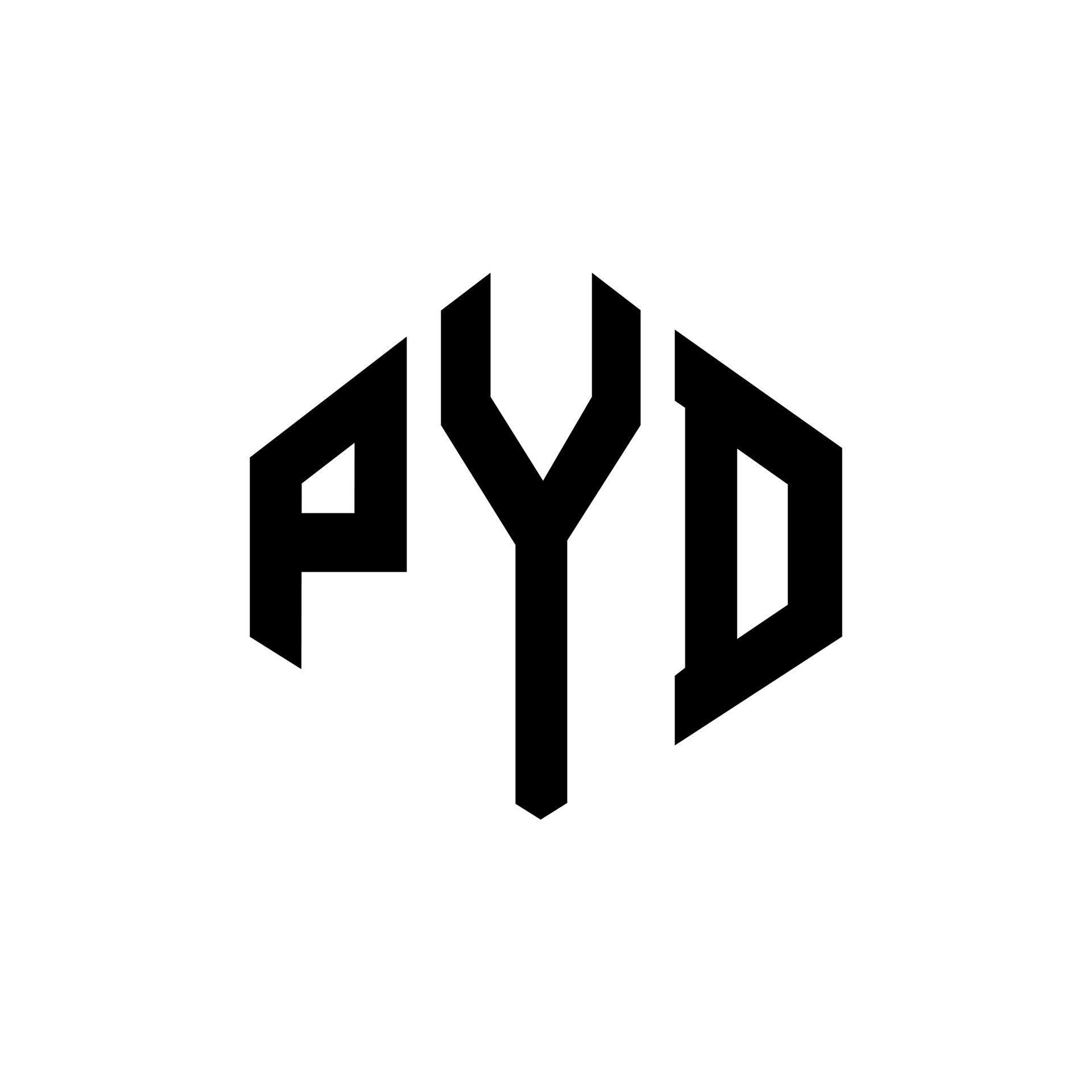 PYD letter logo design with polygon shape. PYD polygon and cube shape logo design. PYD hexagon