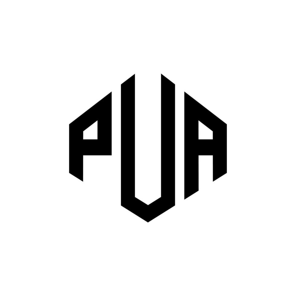 PUA letter logo design with polygon shape. PUA polygon and cube shape logo design. PUA hexagon vector logo template white and black colors. PUA monogram, business and real estate logo.