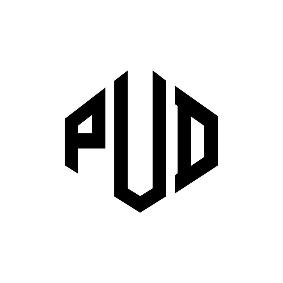 diseño de logotipo de letra pud con forma de polígono. pud polígono y diseño de logotipo en forma de cubo. Pud hexágono vector logo plantilla colores blanco y negro. monograma de pud, logo comercial e inmobiliario.