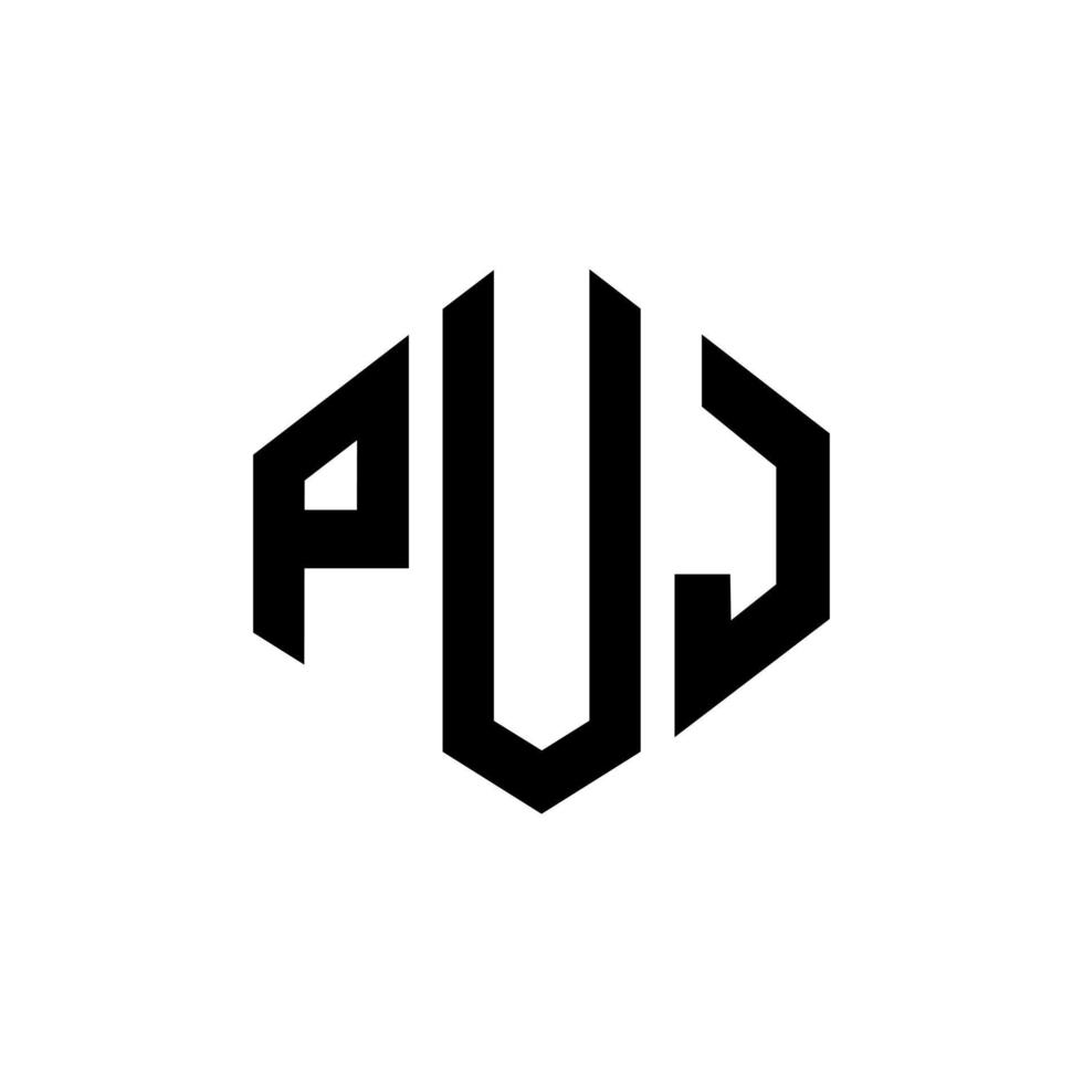 PUJ letter logo design with polygon shape. PUJ polygon and cube shape logo design. PUJ hexagon vector logo template white and black colors. PUJ monogram, business and real estate logo.