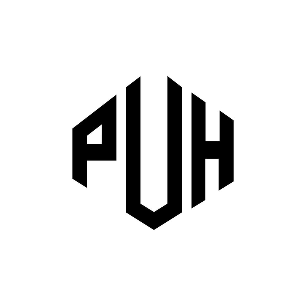 PUH letter logo design with polygon shape. PUH polygon and cube shape logo design. PUH hexagon vector logo template white and black colors. PUH monogram, business and real estate logo.