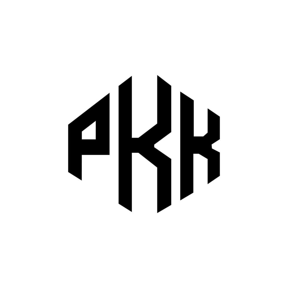 diseño de logotipo de letra pkk con forma de polígono. diseño de logotipo de forma de cubo y polígono pkk. pkk hexágono vector logo plantilla colores blanco y negro. monograma pkk, logotipo comercial y inmobiliario.
