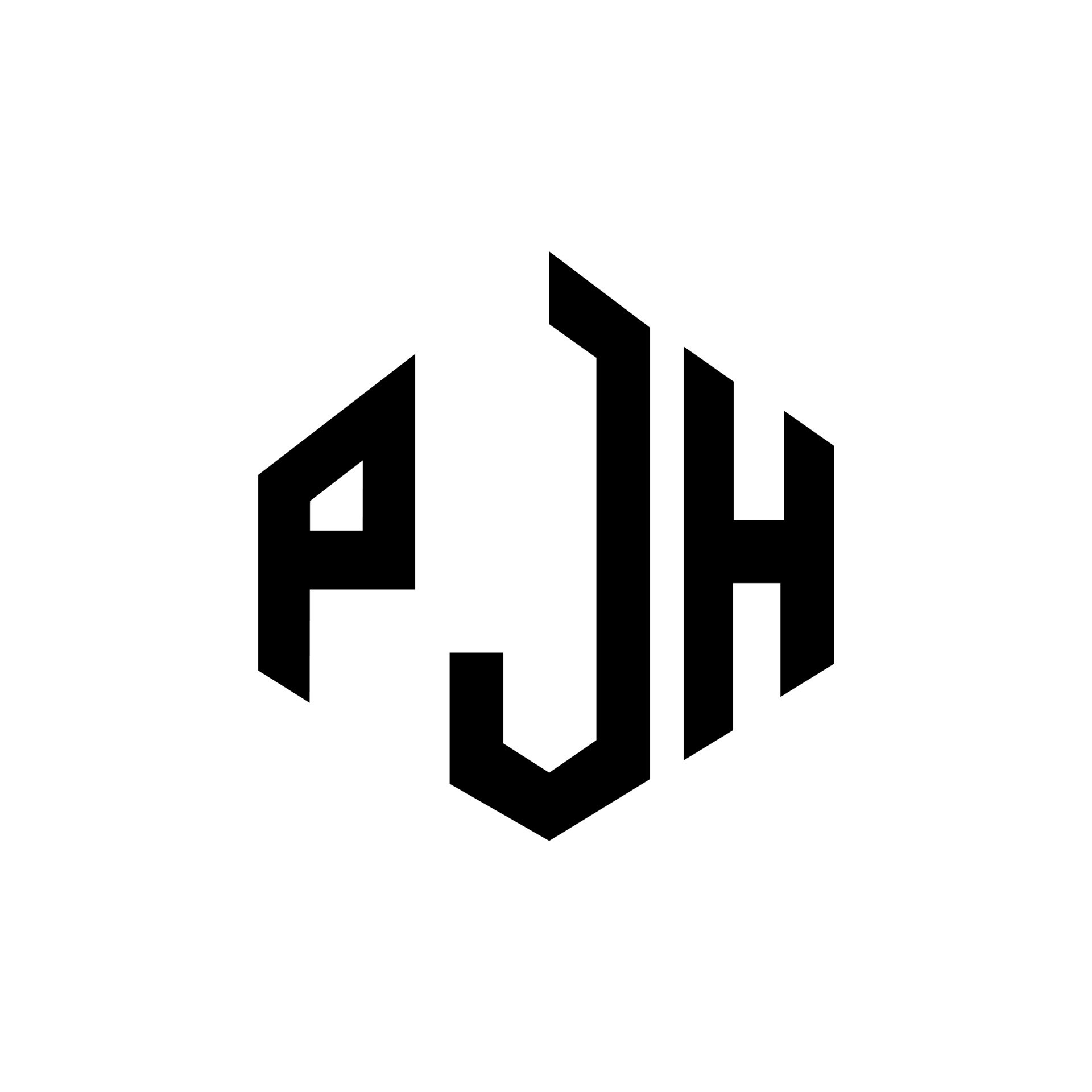 PJH letter logo design with polygon shape. PJH polygon and cube shape