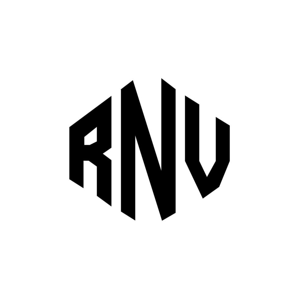 diseño de logotipo de letra rnv con forma de polígono. diseño de logotipo en forma de cubo y polígono rnv. rnv hexágono vector logo plantilla colores blanco y negro. monograma rnv, logotipo comercial e inmobiliario.