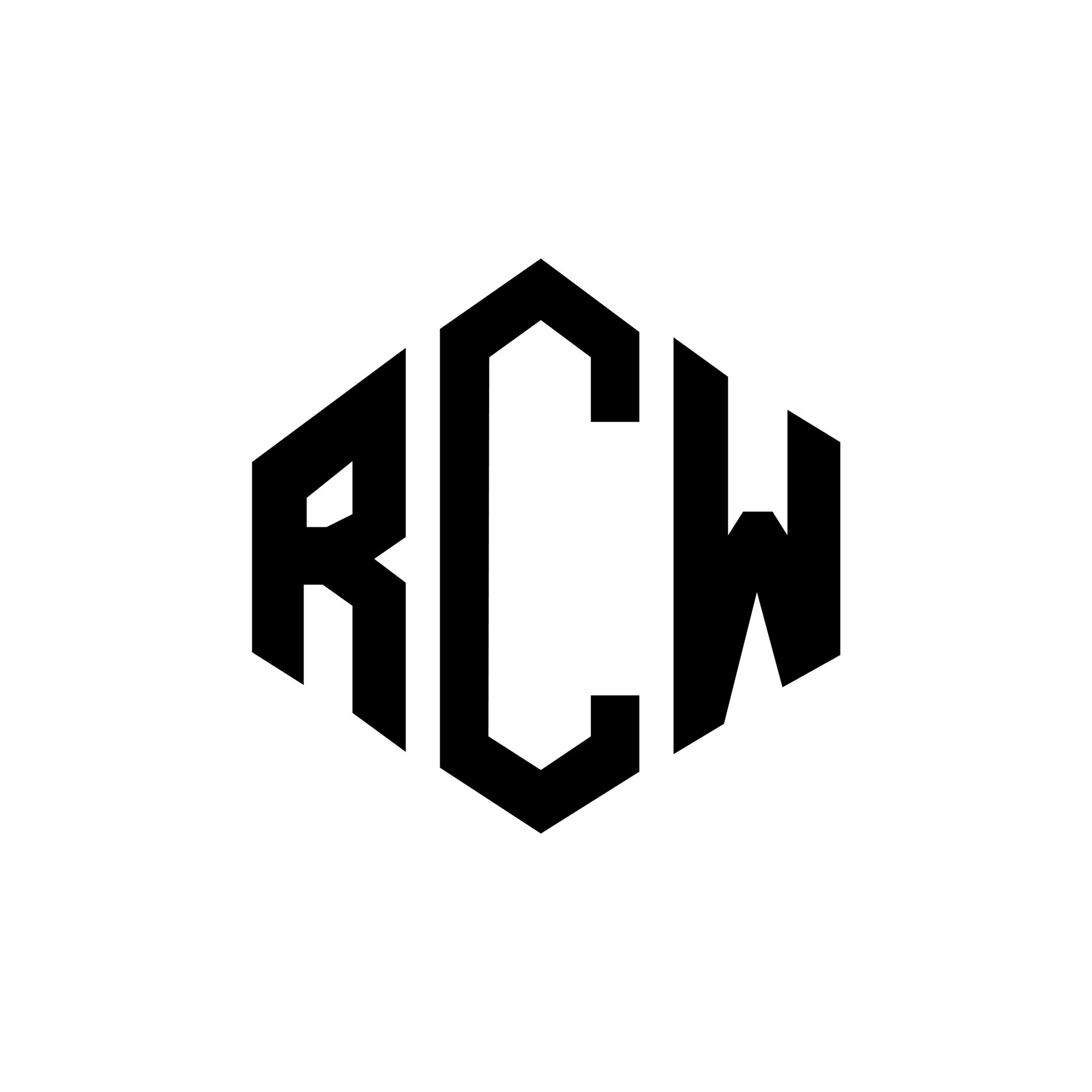 Rcw letter logo design with polygon shape rcw polygon and cube shape