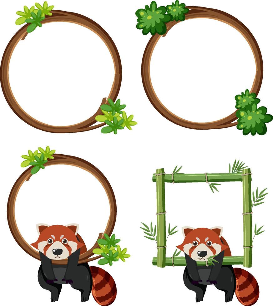 Set of round frames with red pandas vector