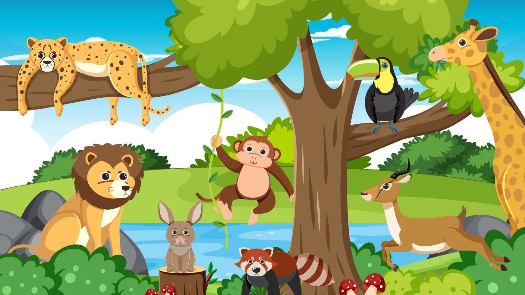 Cute wild animals in the forest vector