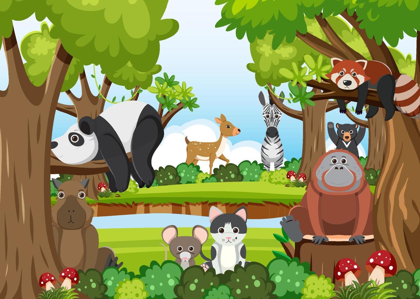 Cute wild animals in the forest vector