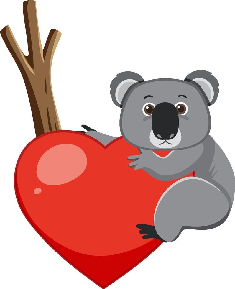 Koala holding heart in cartoon style vector