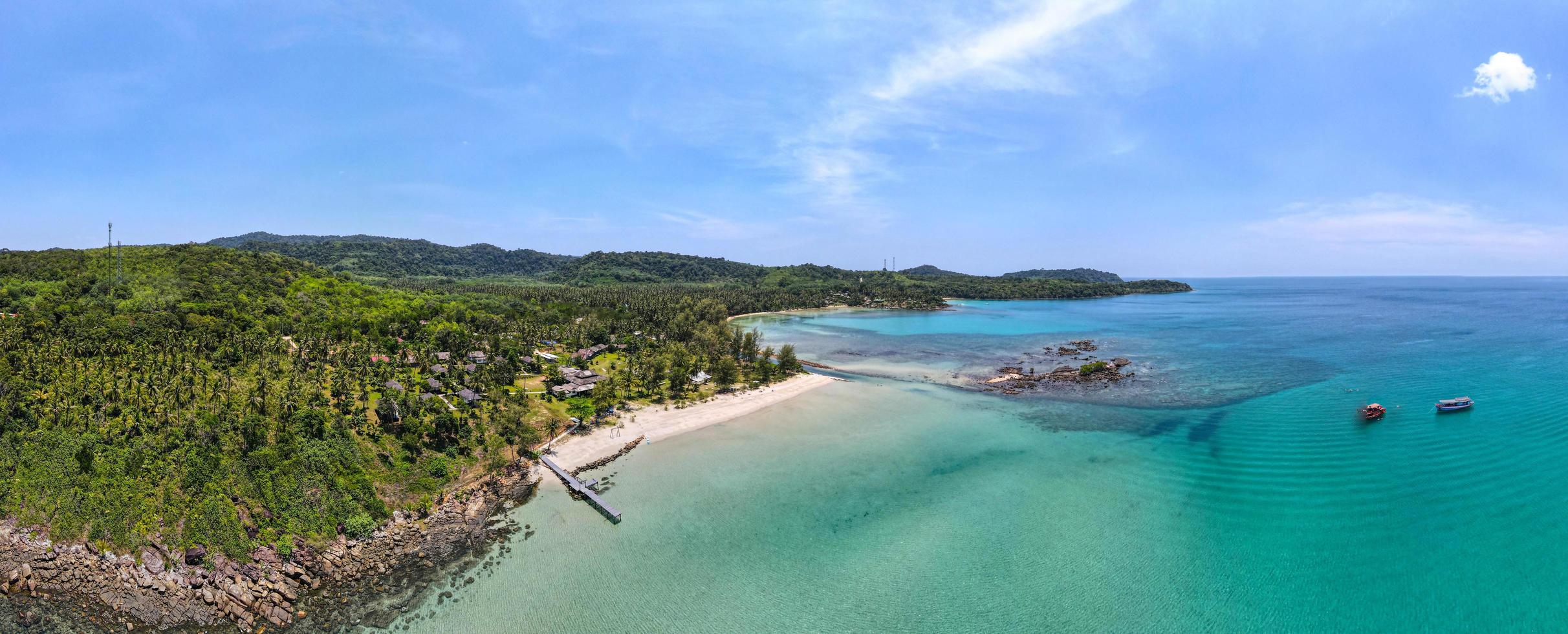 Aerial view of nature tropical paradise island beach enjoin a good summer beautiful time on the beach with clear water and blue sky in Koh kood or Ko Kut, Thailand. photo