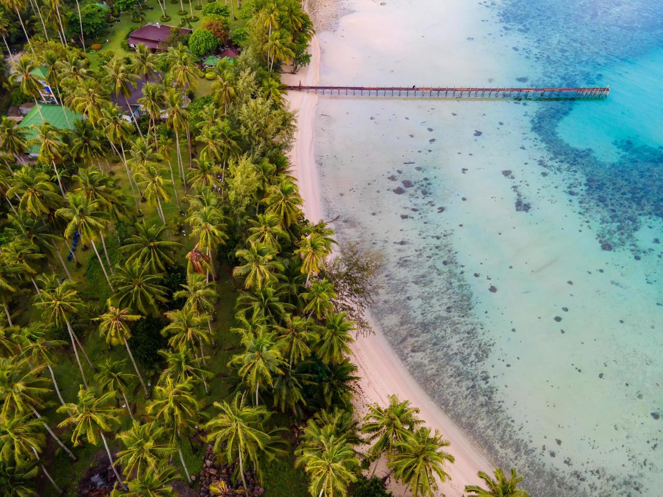 Aerial view of nature tropical paradise island beach enjoin a good summer beautiful time on the beach with clear water and blue sky in Koh kood or Ko Kut, Thailand. photo