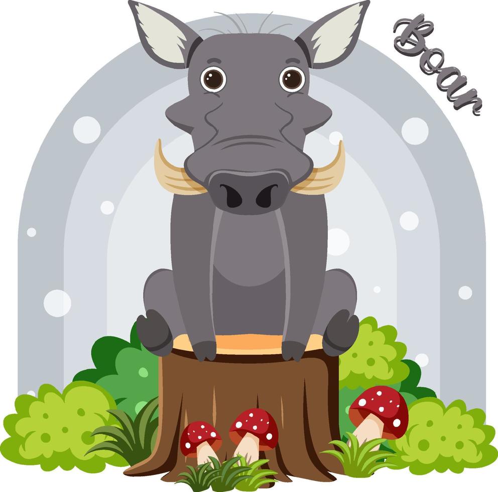 Cute boar in cartoon flat style vector