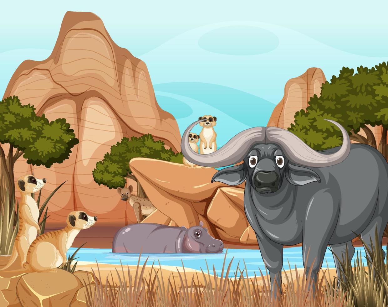 Dryland forest with animals vector