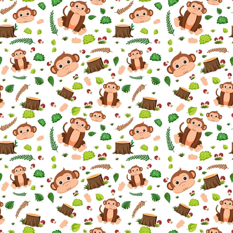 Monkey cute animal seamless pattern vector