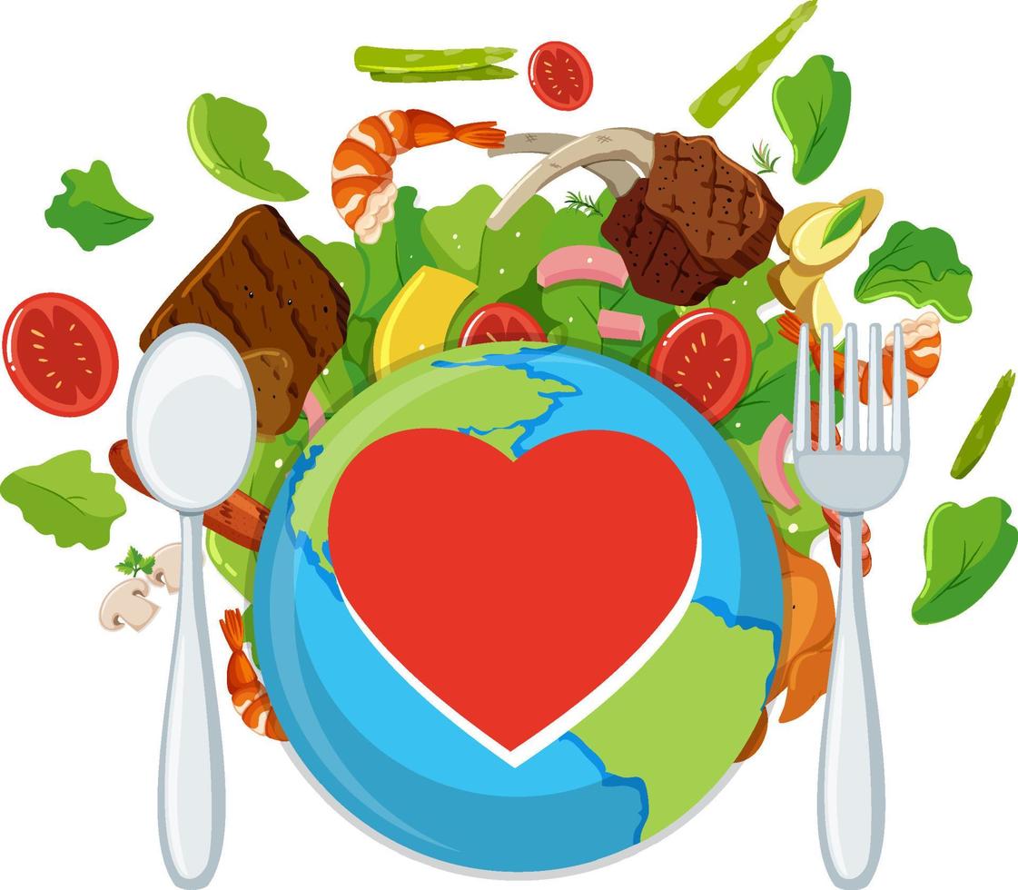 Earth around with food and vegetable vector