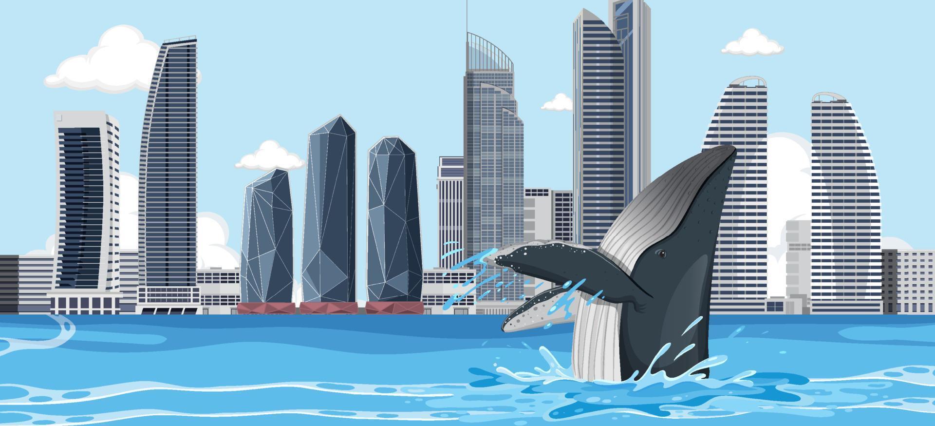 Humpback whale in the city vector