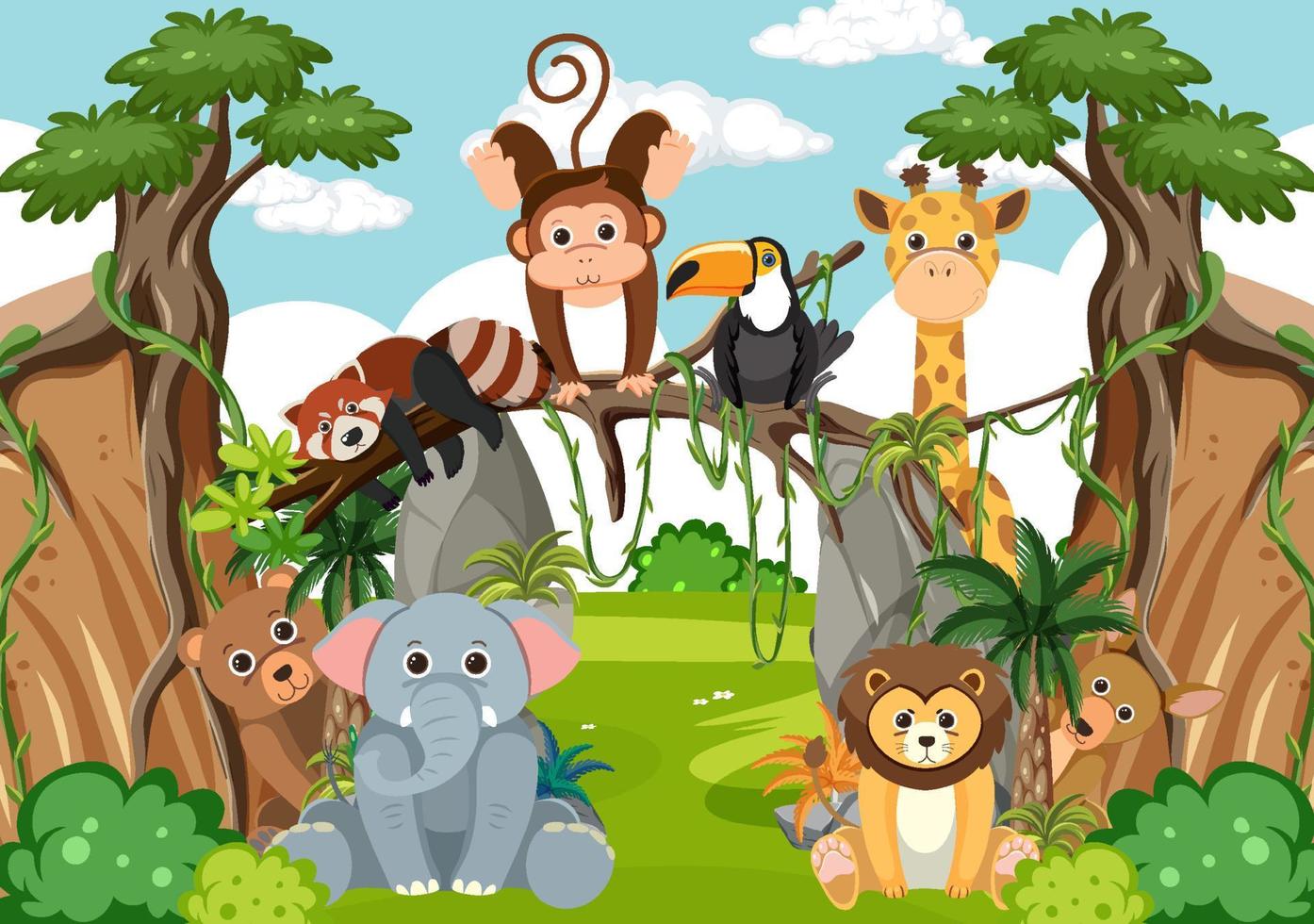 Wild animals in the forest vector