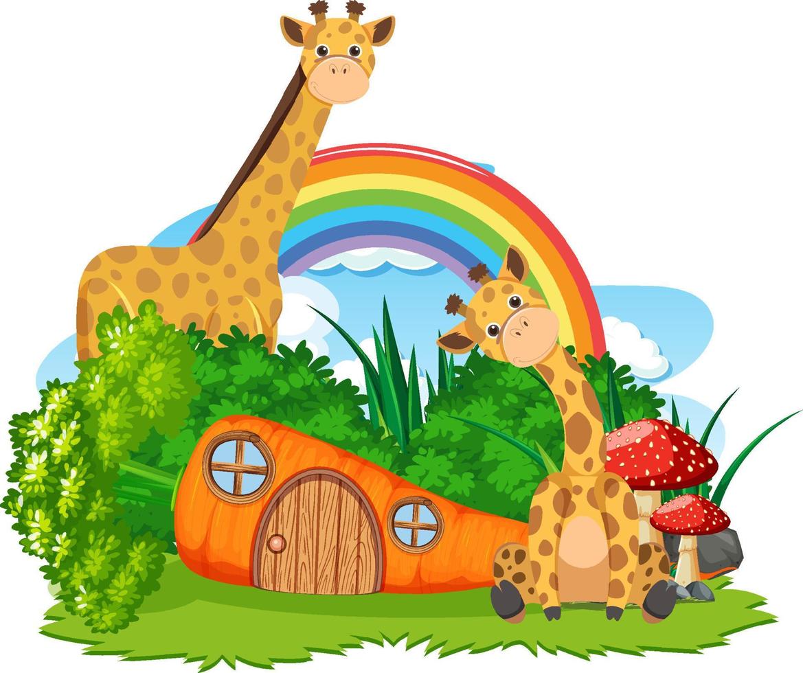 Giraffe group with carrot house vector