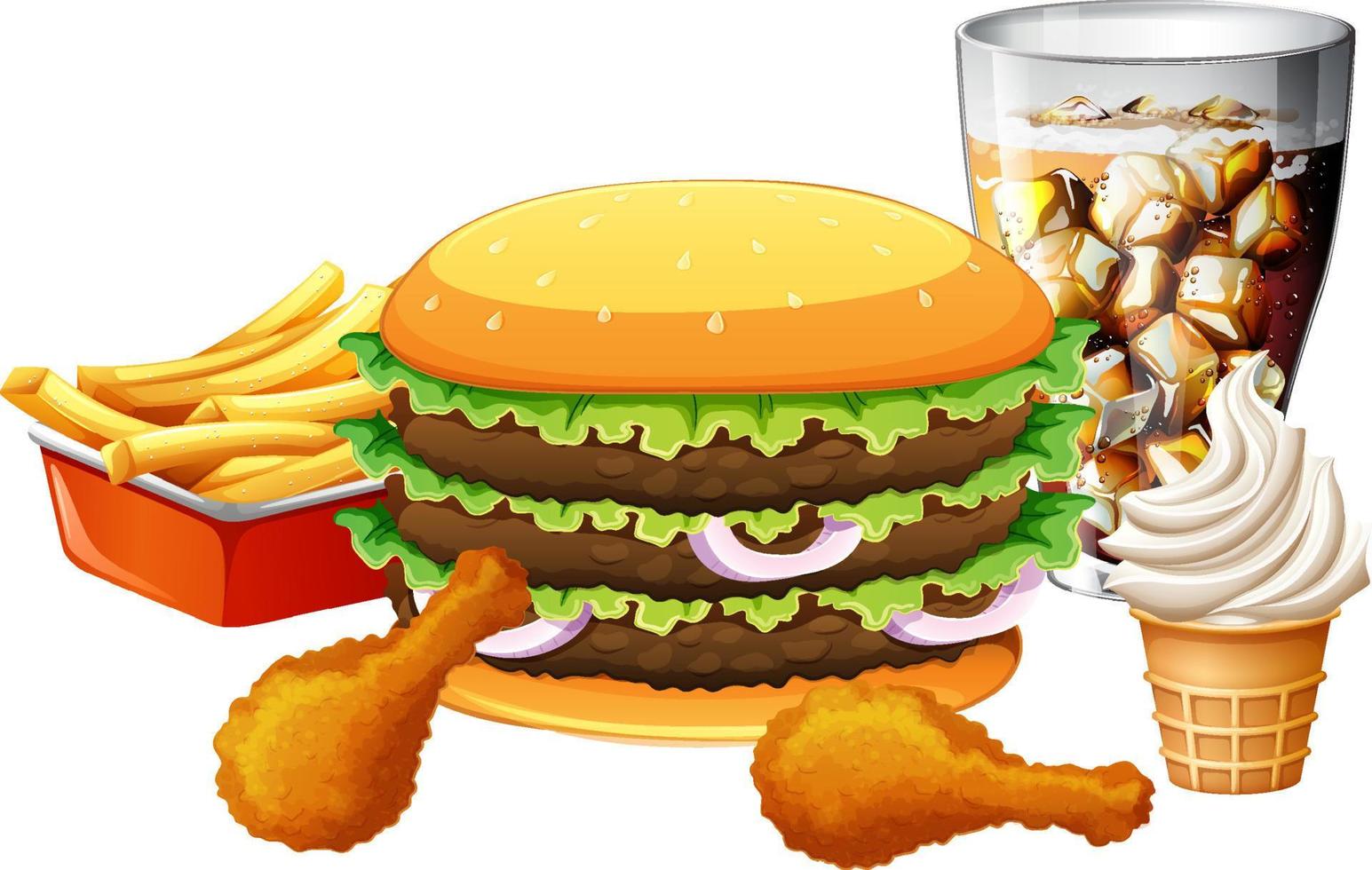 Fast food meal set on white background vector