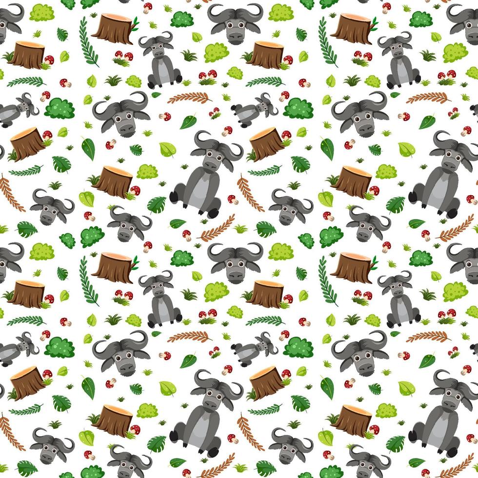 Cute buffalo seamless pattern vector