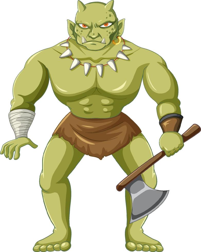 Orc holding ax cartoon character vector