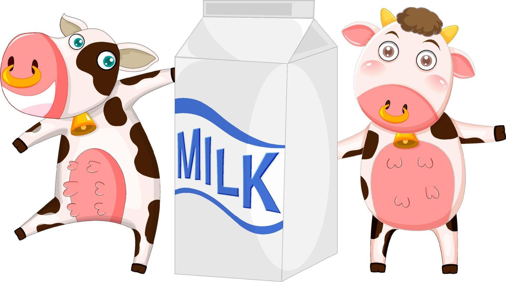 dos vacas con caja de leche vector