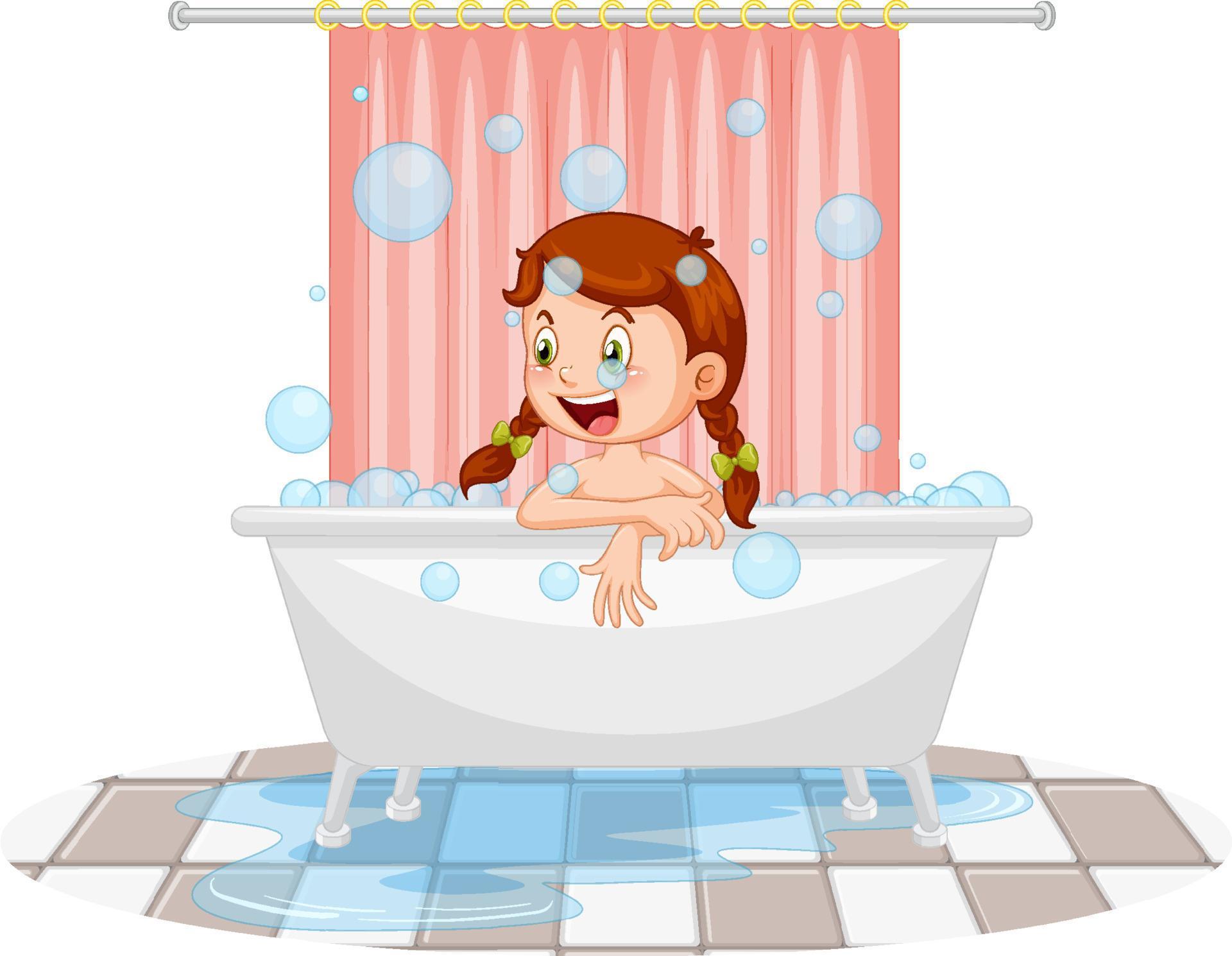 Happy girl taking a bath 9202065 Vector Art at Vecteezy