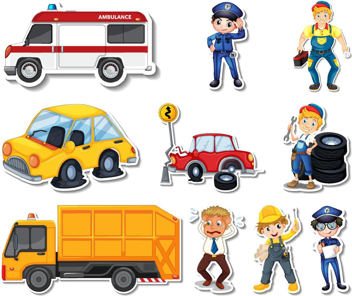 Sticker set of professions characters and objects vector
