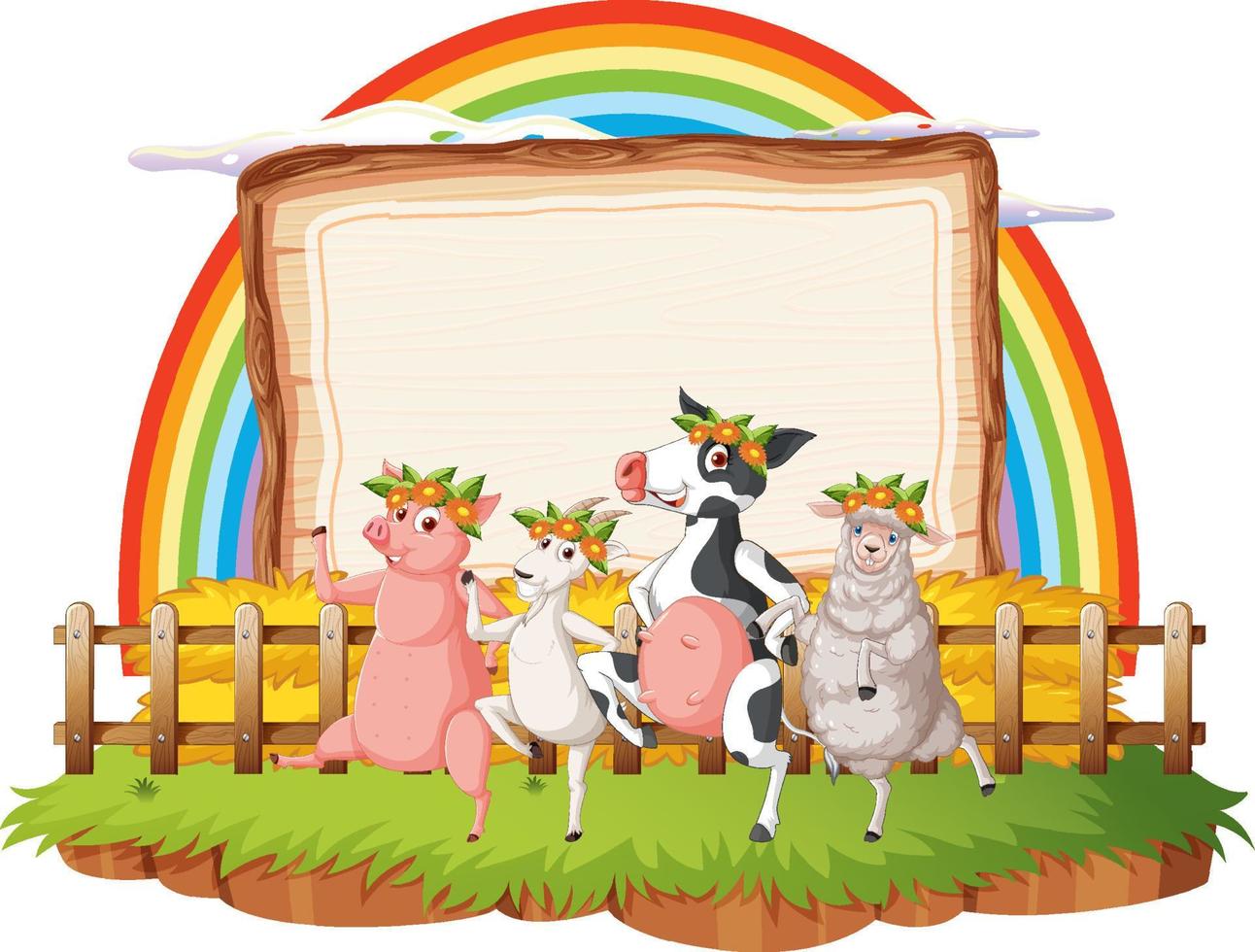 Empty banner template with farm animals vector