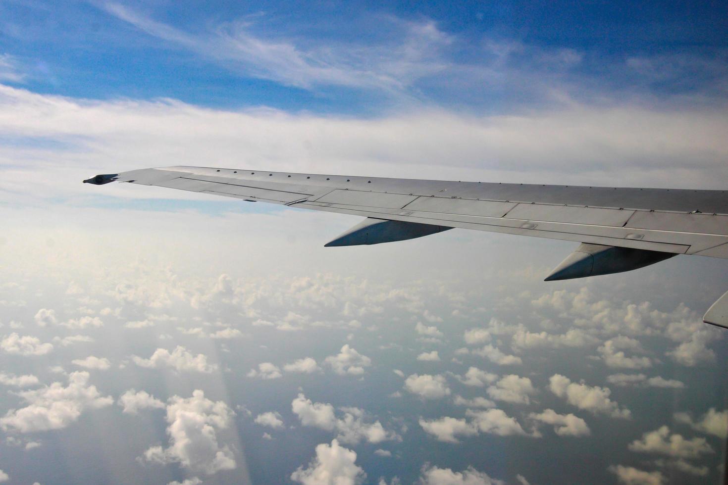 View of jet plane wing photo