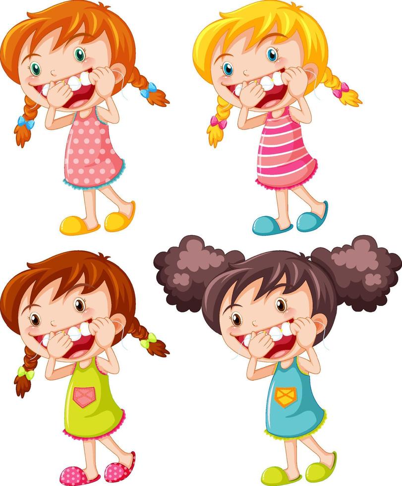 Set of different girls showing her theeth vector