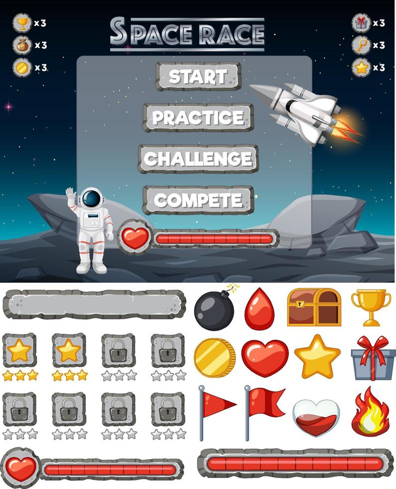 Space game background template and elements vector