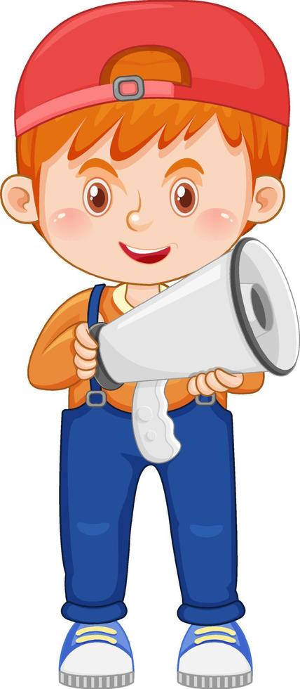 Cute boy cartoon holding megaphone vector